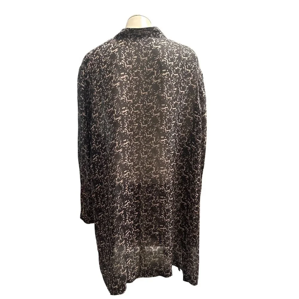 WinterSilks Size 2X Vintage Black Silk Top Sheer Abstract Print Euro Streetcore - Picture 5 of 9